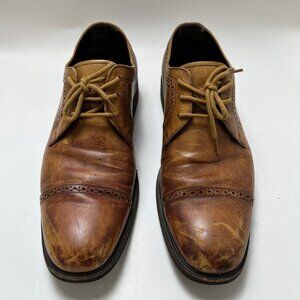 TOD'S Men's Leather Oxford Shoes With Brogue Detailing Golden Brown Size 8.5